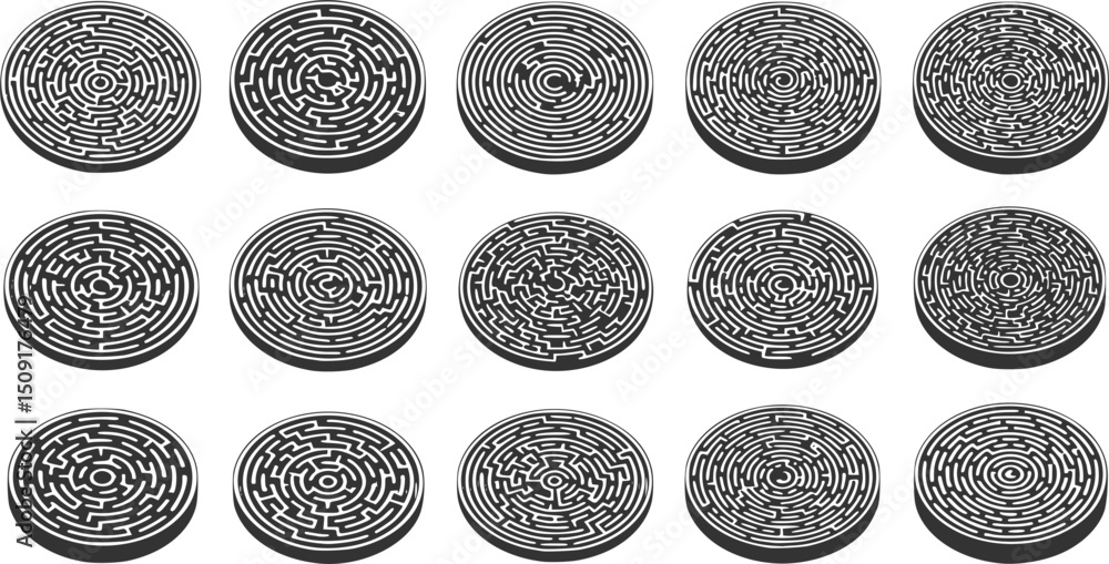 Aufkleber vector set of circular maze 3d icon set