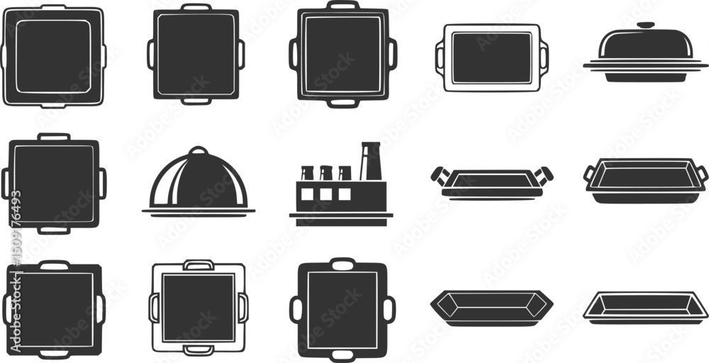 Poster vector set of top view and side view tray icon set