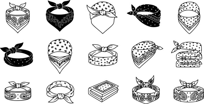 vector set of outline silhouette bandana icon set
