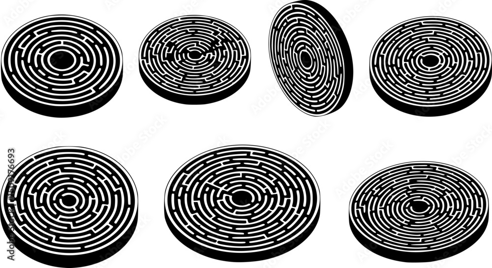 Aufkleber vector set of circular maze 3d icon set