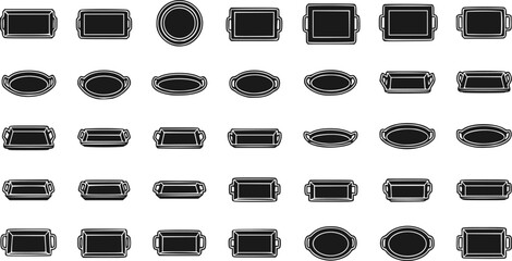 vector set of top view and side view tray icon set
