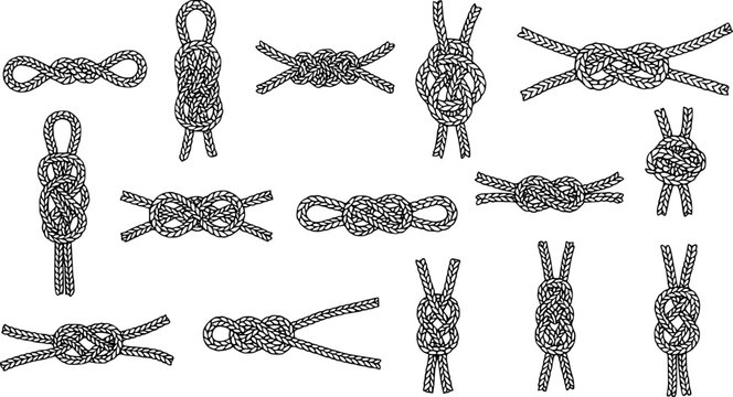 vector set of rope knot sets with different shapes isolated on white background. knot vector illustration
