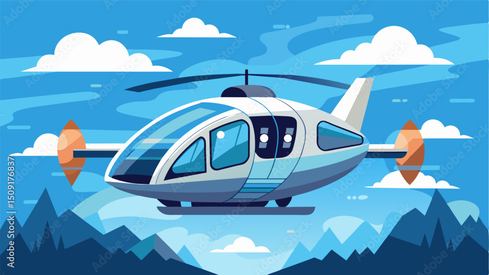 Poster a futuristic air taxi featuring panoramic windows to enjoy breathtaking views while soaring through 