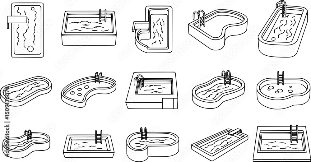 Poster vector set of outline swimming pool icon set isolated on white background