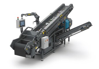 Industrial sorting machine with robotic arm and conveyor belts