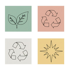 Sustainable Icons Set: Leaf, Recycle, and Energy Symbols for Eco-Conscious Projects