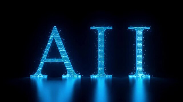 Illuminated letters spelling out aii with blue light on a black reflective surface