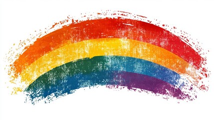 Minimalistic illustration of a rainbow painted with a textured, grunge style featuring red, orange, yellow, green, blue, and purple colors