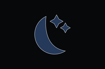 Moon phase symbol. Simple crescent moon vector icon with black background. crescent moon, Shine and sparkle stars vector icon sign. moon and stars logo template icon vector illustration. Eps file 73.