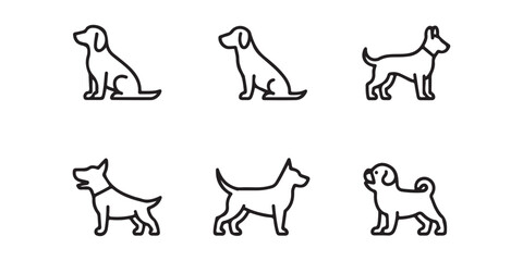 Vector Line Art Illustrations of Various Dog Breeds