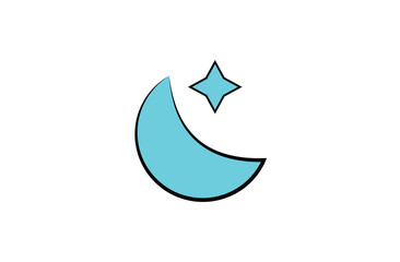 Moon with stars icon on white background. Moon icon vector. Night symbol. Moon with one star phases icon. Half moon outline and filled vector icon sign symbol. Vector illustration. Eps file 76.