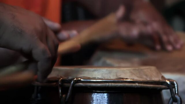 Close-Up of Hands Playing Candombe Drums in Montevideo, Uruguay - 4K