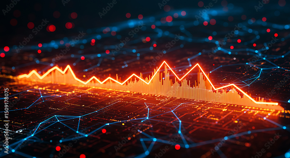 Poster financial data chart visualization futuristic glowing line graph 3d render for business and technolo