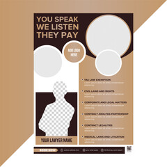 Clean and professional legal flyer template designed for law firms and solicitors to market legal advice, contract management, and courtroom representation services effectively