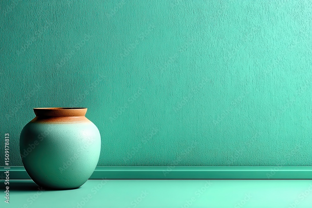 Poster minimalist setup of abstract green egg-shaped container with textured finish