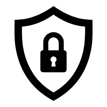 Vector shield icon with padlock symbol on transparent background for cybersecurity and data protection concept