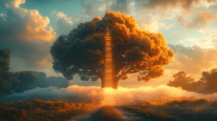 Obraz premium Golden Stairway to Heaven: A Surreal Landscape