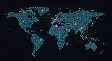 Global Communication: World Map Made of Connected Digital Dots and Lines