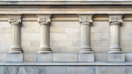 Obraz premium Ornate stone columns adorn a light beige building facade.
