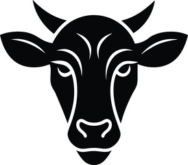 Black vector silhouette of cow head artwork | clean farm animal face in profile design