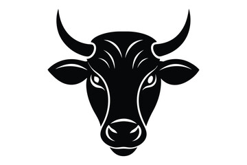 Black vector silhouette of cow head artwork | clean farm animal face in profile design