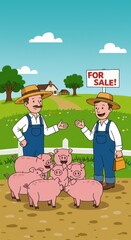 Farm Sale: Two Farmers Discussing the Sale of Their Adorable Piglets