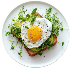 Avocado Toast On Artisan Bread With Poached  isolated on a transparent backgroun