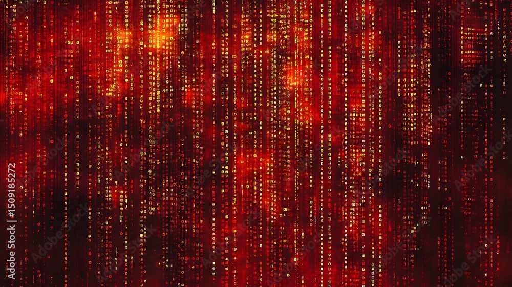 Aufkleber abstract digital code pattern in fiery red and gold hues.