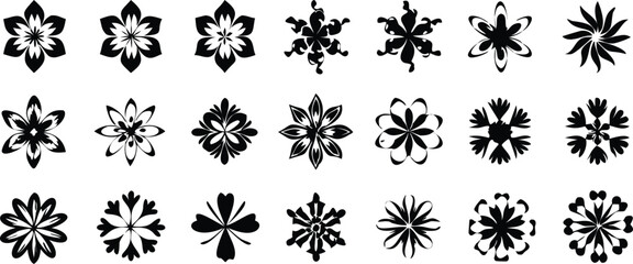 a set of Symmetrical Flower Design Set  Radial Petal Motifs for Decorative Use