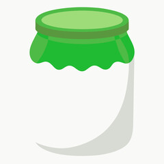 White Glass jar with a green fabric lid vector icon on white background.