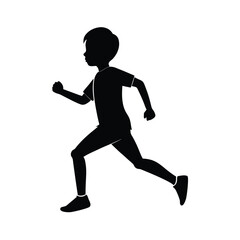 Boy Jogging Outdoor Running Motion Silhouette Vector Art Illustration