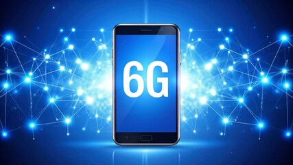 6G network technology with smartphones on blue futuristic abstract background - Powered by Adobe