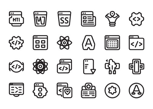 Web development icons set coding programming symbols