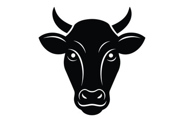 Simple cow head vector in silhouette style | clean cattle icon for minimal design use