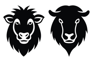Black silhouette of cow head in vector format | clean agricultural animal artwork
