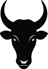 Bold cow head vector image in silhouette | simple farm animal drawing in black