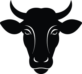 Cow head in black vector silhouette art | profile animal face drawing for use
