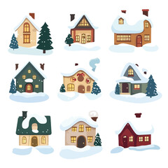 Winter Houses of Christmas Season Design Vector Illustration for Festive Decorations