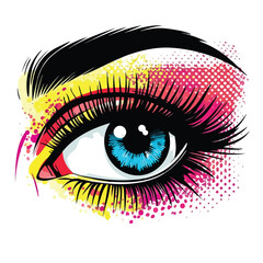 Colorful Woman Eye Pop Art Vector Illustration Isolated White Background