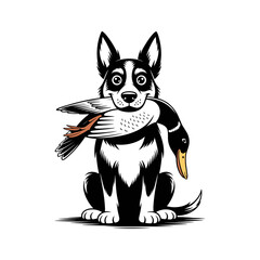 Loyal Retriever: A charming illustration of a retriever dog proudly holding a duck in its mouth, showcasing the bond between animal and nature
