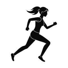 Girl Jogging Fitness Running Motion Silhouette Vector Art Illustration