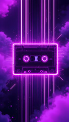 Neon Retro Cassette Tape with Glowing Effects