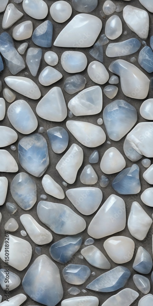 Poster a beautiful array of moonstone gems in various shapes and sizes showcases delicate blue and creamy w
