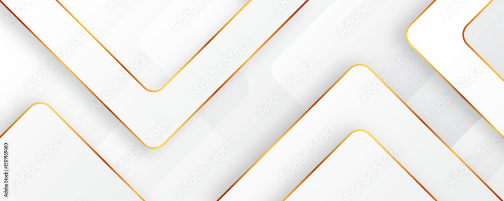 Poster 3d white luxury abstract background overlap layer on bright space with golden lines effect decoratio
