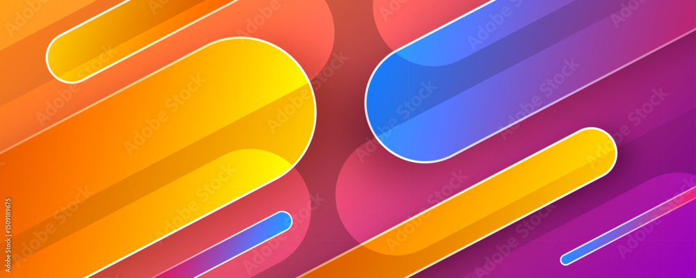 Poster 3d colorful abstract background overlap layer on bright space with rounded lines effect decoration. 