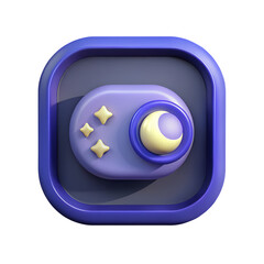 3D dark mode icon with moon and stars on a transparent background 