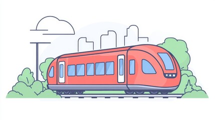 Stock image of a high-speed train outlined against a forest landscape, applicable to themes of transportation or nature