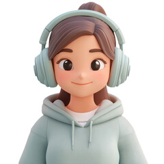 Charming Cartoon Girl with Headphones: A Vibrant Digital Portrait of Youthful Joy and Modern Style, Perfect for Animation and Graphic Design Projects.