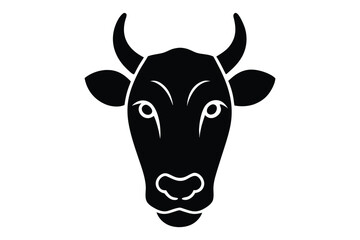 Black cow head vector silhouette design | clear farm animal artwork in profile view