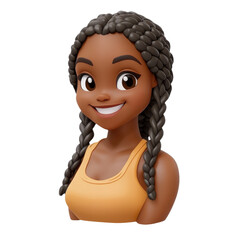 Charming Cartoon Portrait: A Young Woman with Braids Radiating Joy and Style in a Vibrant, Modern Design, Perfect for Digital Avatars and Graphic Art